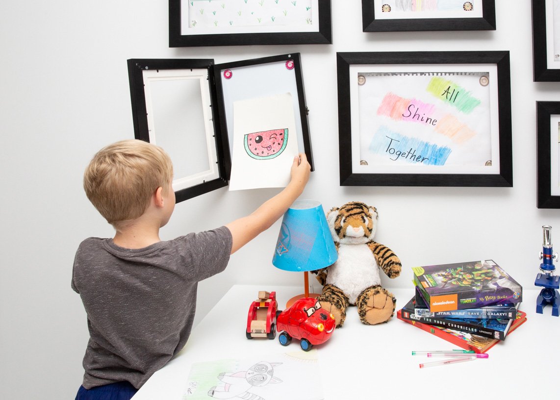 Children Art Frames Magnetic Front Open Artwork Storage Rack For