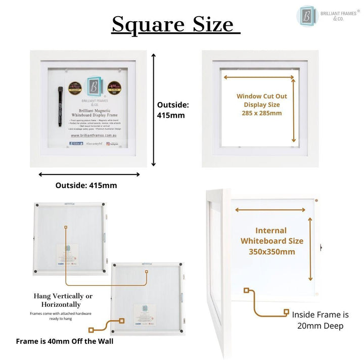 Square 30cms Brilliant Frame | Picture Frame + Magnetic Whiteboard - Brilliant Frames & Co