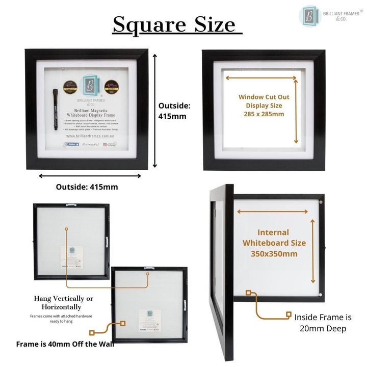 Square 30cms Brilliant Frame | Picture Frame + Magnetic Whiteboard - Brilliant Frames & Co