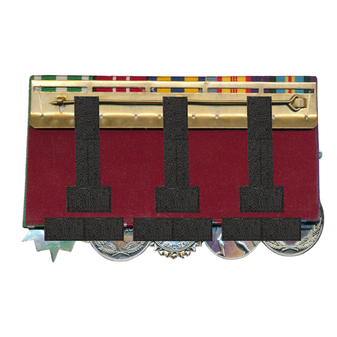 Set of 3 black brooch-style magnetic medal holders – for displaying brooch-mounted medals.