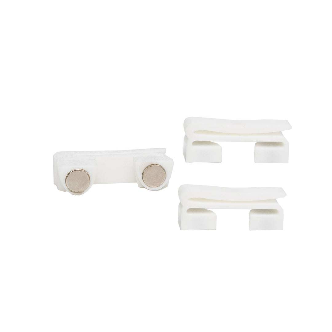 Set of 3 white ribbon magnetic medal holders – for displaying medals with ribbon loops.
