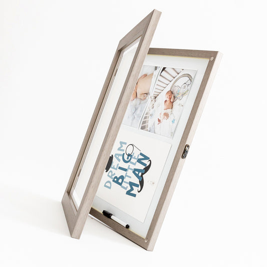 Grey front opening picture frame 